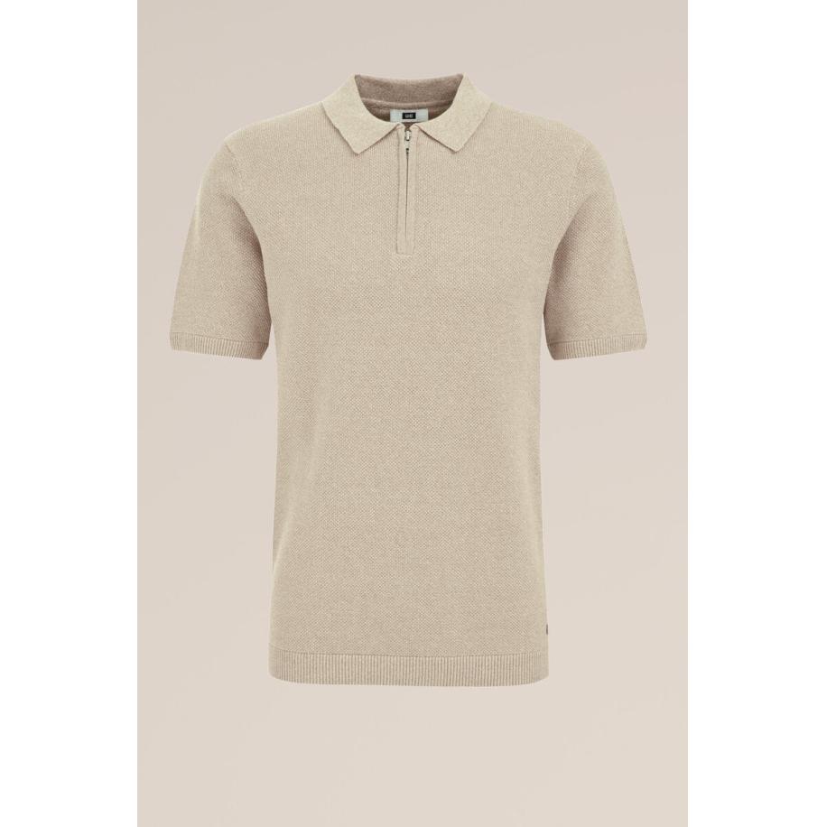 WE Fashion Heren Regular fit polo met structuur - Regular fit - Beige - Katoen - Maat: XS Bruin