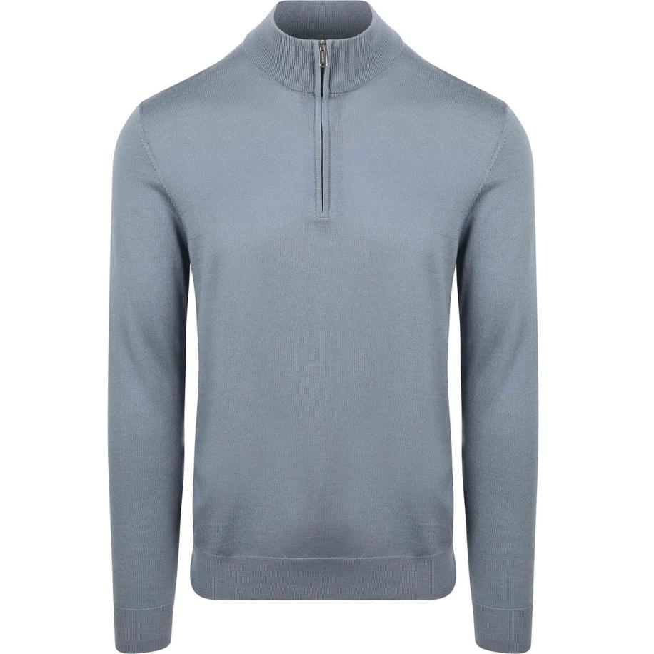 Profuomo Half Zip Pullover Merinowol Blauw Blauw