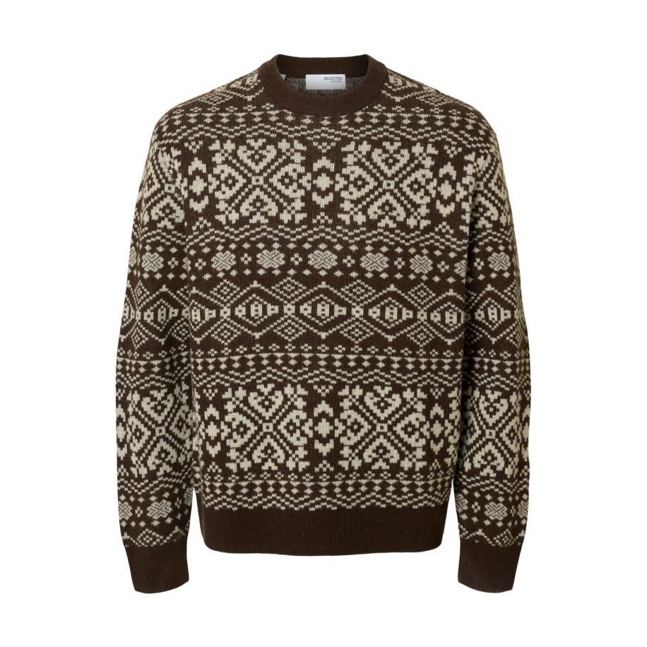 SELECTED Trui SLHHOLGER donkerbruin / natuurwit Bruin