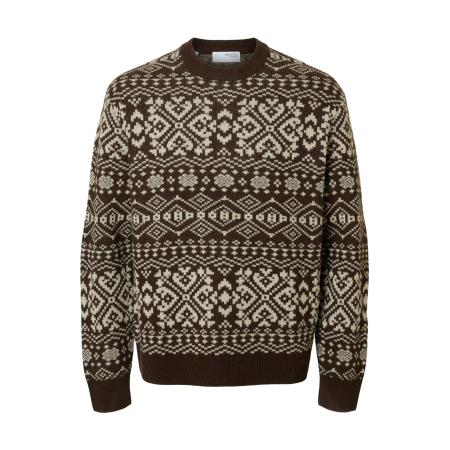 SELECTED Trui SLHHOLGER donkerbruin / natuurwit