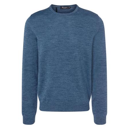 MAERZ Superwash Trui ronde hals blauw, Effen