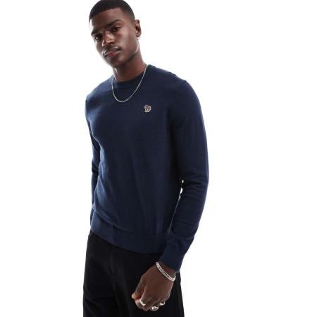 PS Paul Smith - Gebreide trui met ronde hals en iconisch zebralogo in marineblauw
