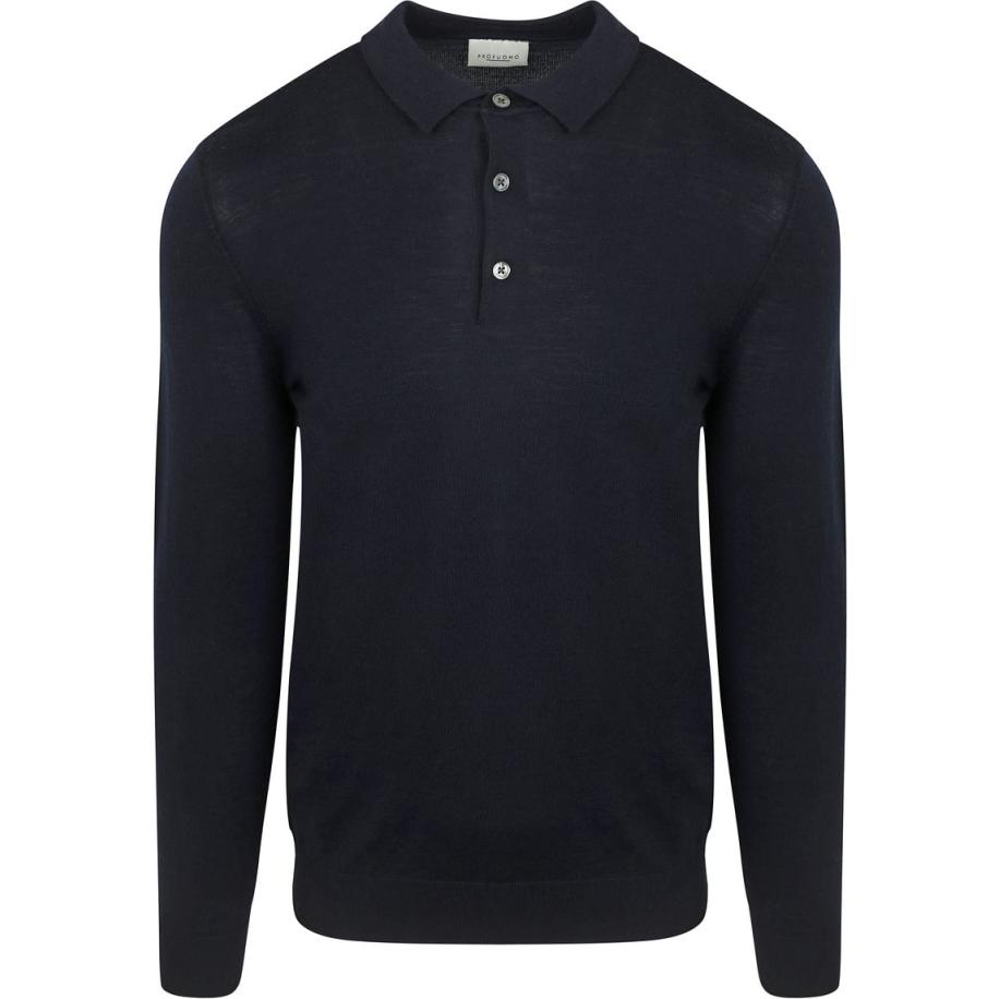 Profuomo Longsleeve Poloshirt Merinowol Navy Blauw