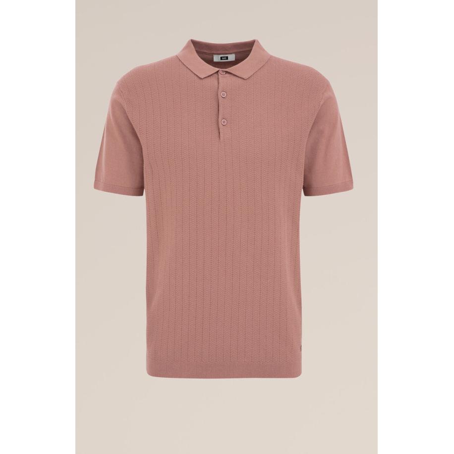 WE Fashion Heren Regular fit fijngebreide polo met structuur - Regular fit - Roestbruin - Katoen - Maat: XS Bruin