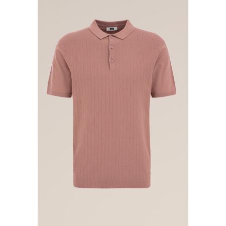 WE Fashion Heren Regular fit fijngebreide polo met structuur - Regular fit - Roestbruin - Katoen - Maat: XS