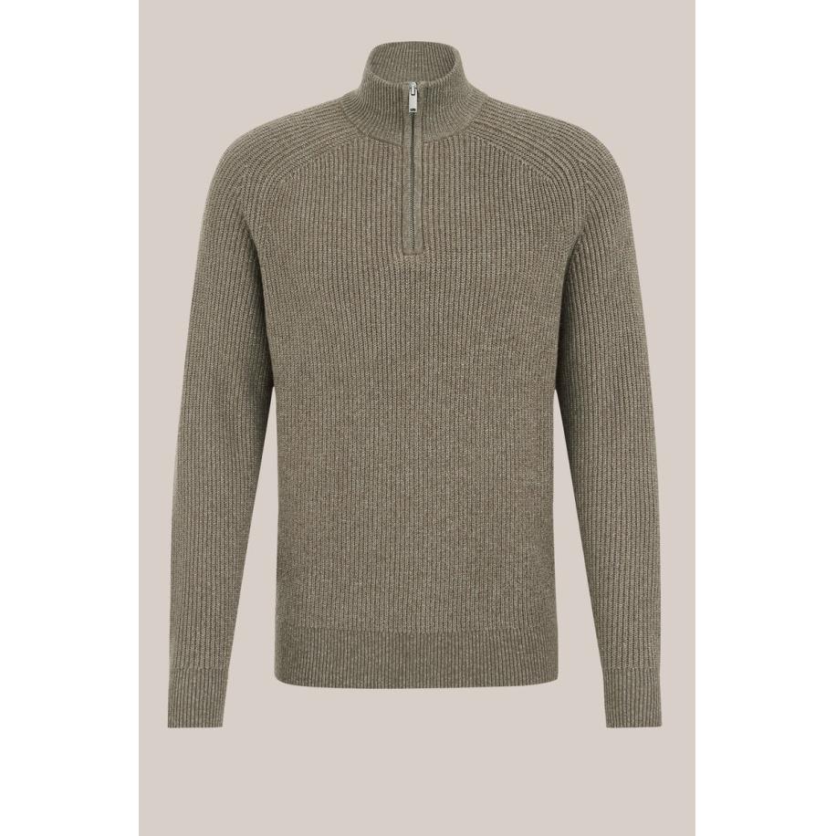 WE Fashion Heren regular fit trui met rits - Regular fit - Greige - Maat: S Grijs