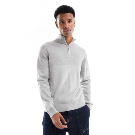 Threadbare - Trui met 1/4 rits in gemêleerd grijs