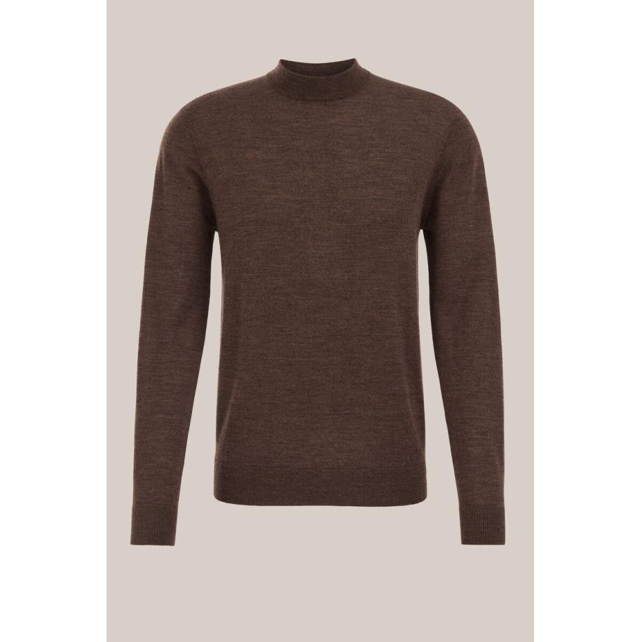 Fundamentals heren trui van merinowol - Slim Fit - Donkerbruin - Merino wol - Maat: S Bruin