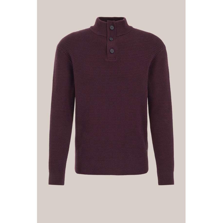 WE Fashion Heren slim fit trui met structuur - Regular fit - Aubergine - Katoen - Maat: XS Paars
