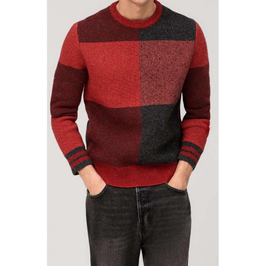 OLYMP Casual Gebreide trui ronde hals rood, Ruit Rood