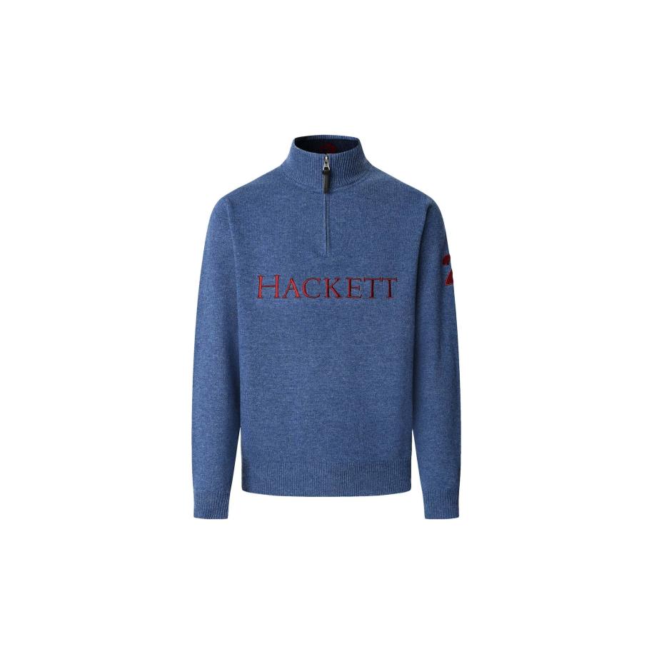 Hackett London Trui Heritage NO.2 blauw gemêleerd / donkerrood Blauw