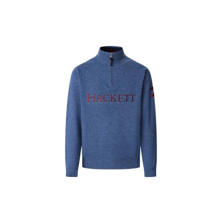 Hackett London Trui Heritage NO.2 blauw gemêleerd / donkerrood