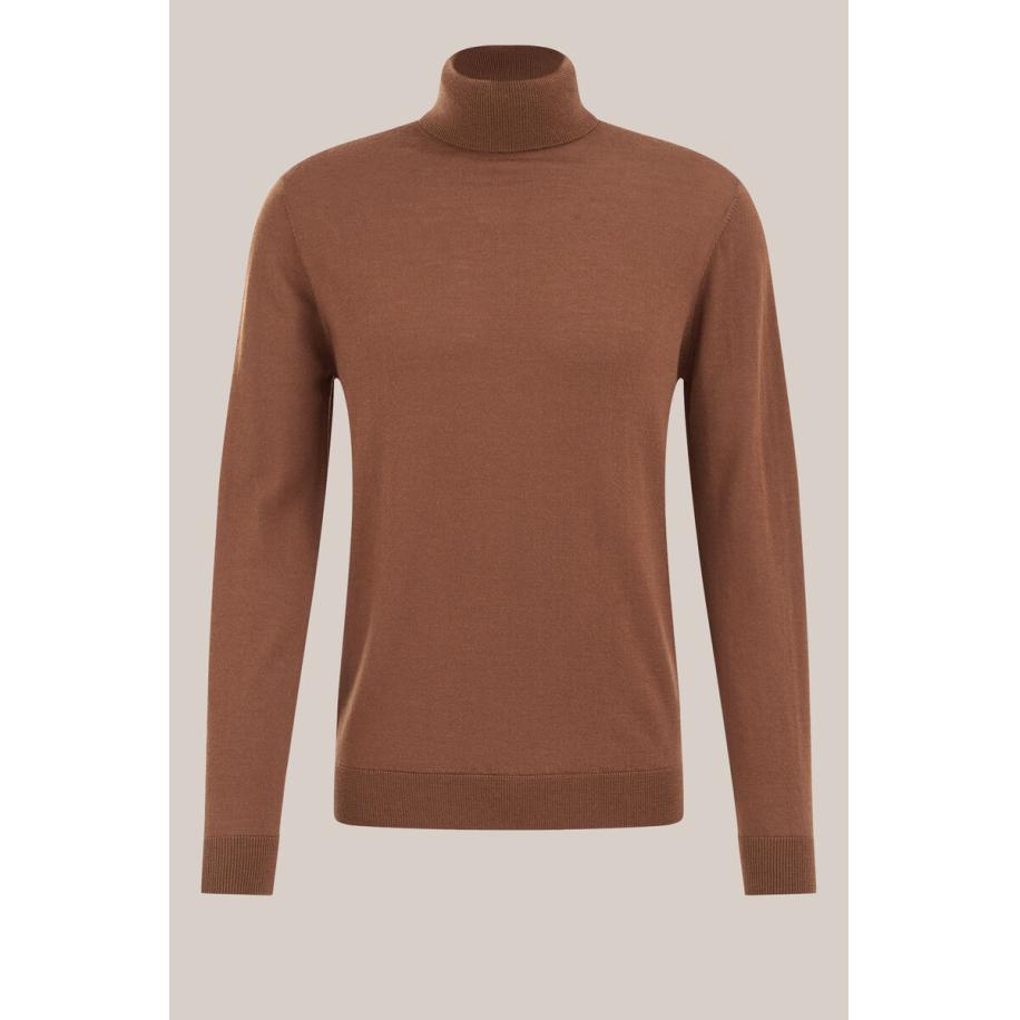 Fundamentals heren Slim fit coltrui van merinowol - Slim Fit - Mosterdgeel - Merino wol - Maat: XXL Geel