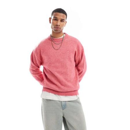 Jack & Jones - Oversized pluizige trui met ronde hals in roze
