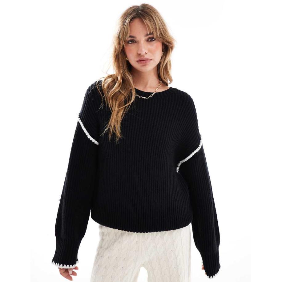 4th & Reckless Trui met contrasterende stiksels en verlaagde schouders in zwart Zwart