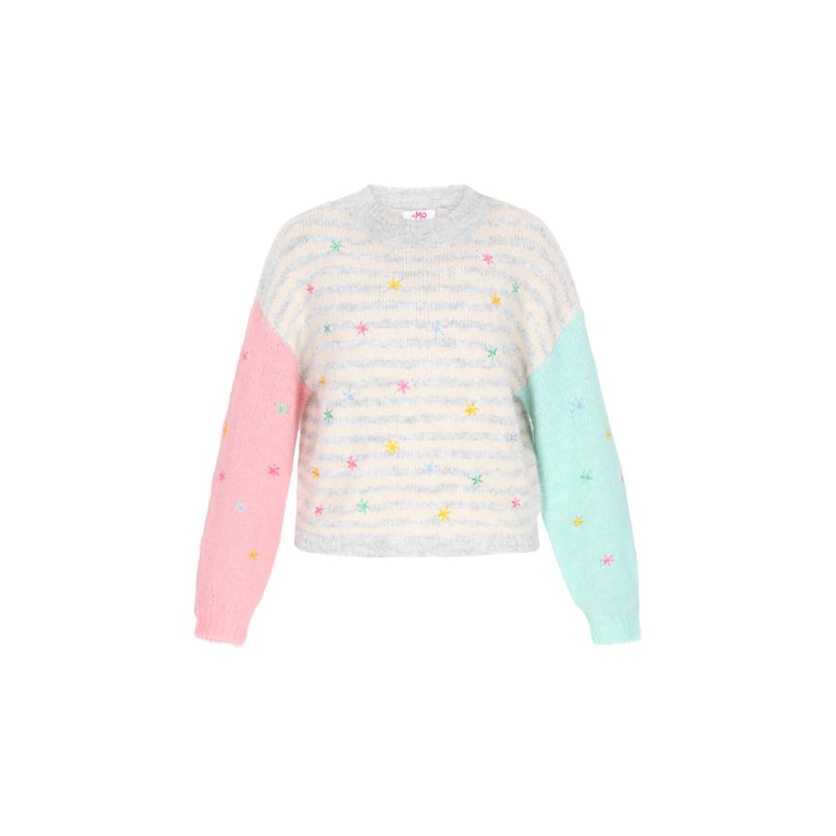 MYMO MYMO Trui lichtgrijs / mintgroen / rosa -