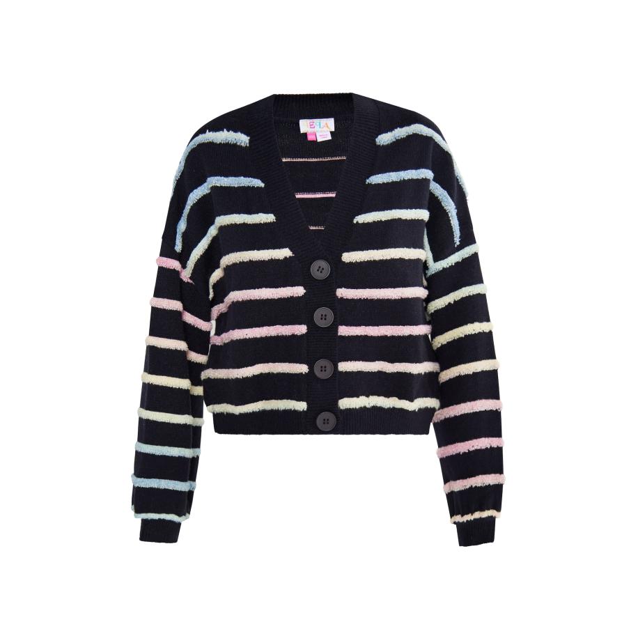 IZIA IZIA Gebreid vest Gaya lichtblauw / rosa / zwart / wit -