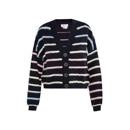 IZIA IZIA Gebreid vest Gaya lichtblauw / rosa / zwart / wit