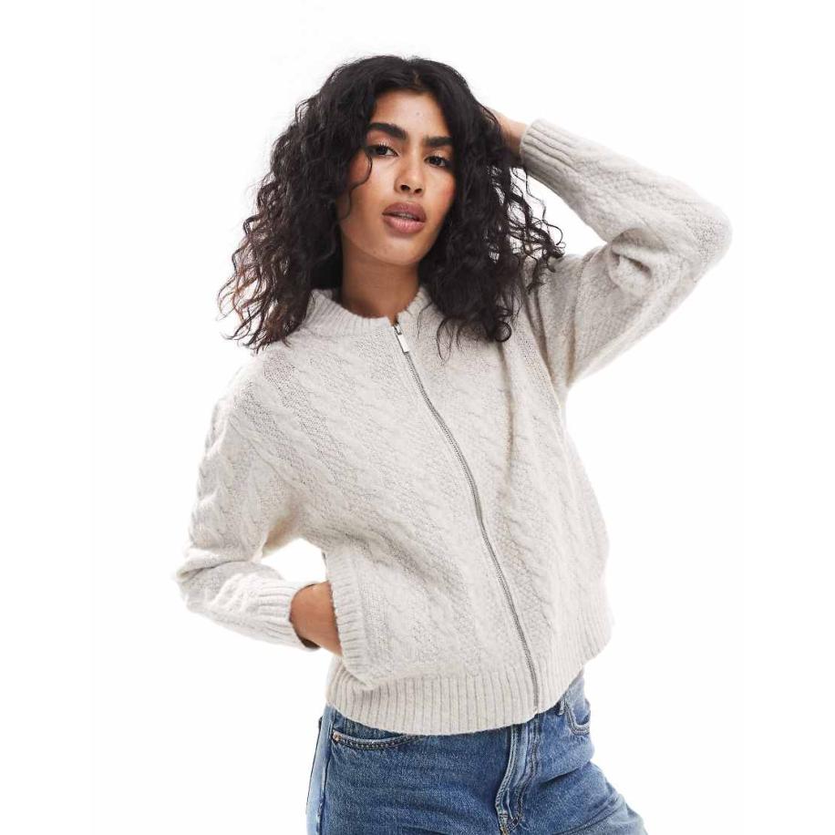 Threadbare Kabelgebreid vest met rits in ecru-Wit Wit