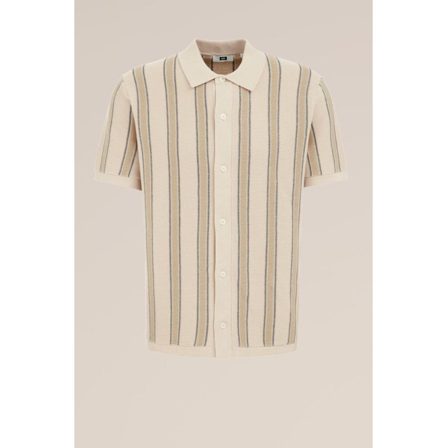 WE Fashion Heren Regular fit overshirt met print - Regular fit - Beige - Katoen - Maat: XS Bruin