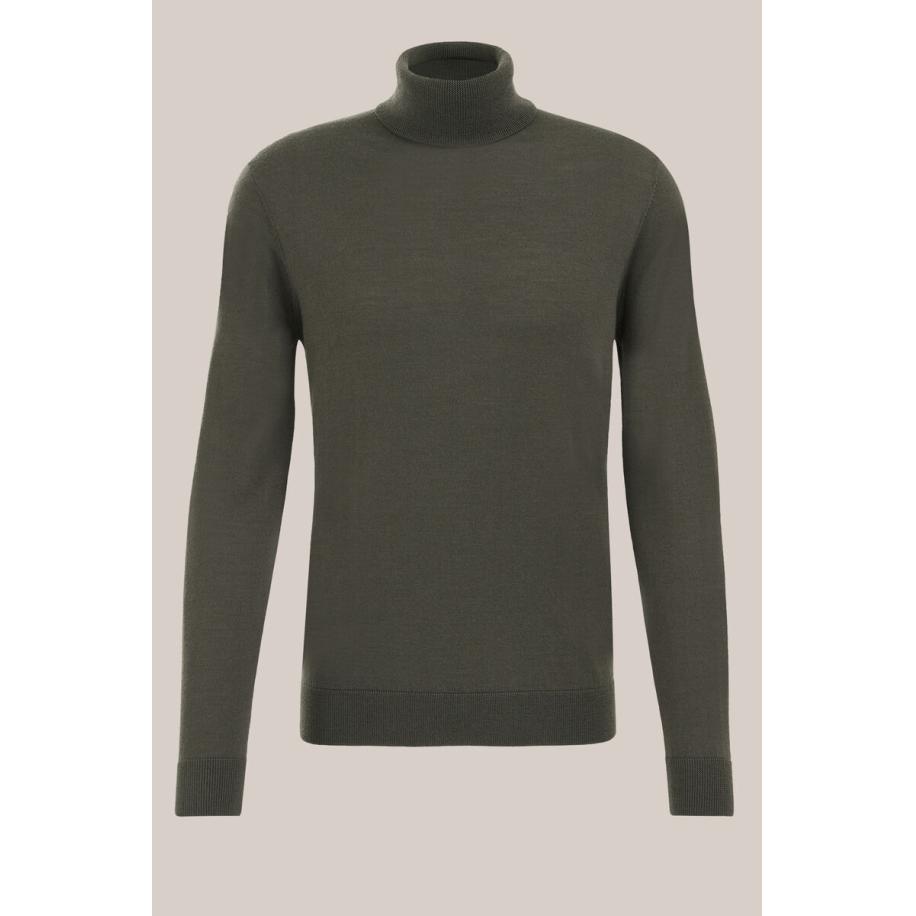 Fundamentals heren Slim fit coltrui van merinowol - Slim Fit - Legergroen - Merino wol - Maat: S Groen