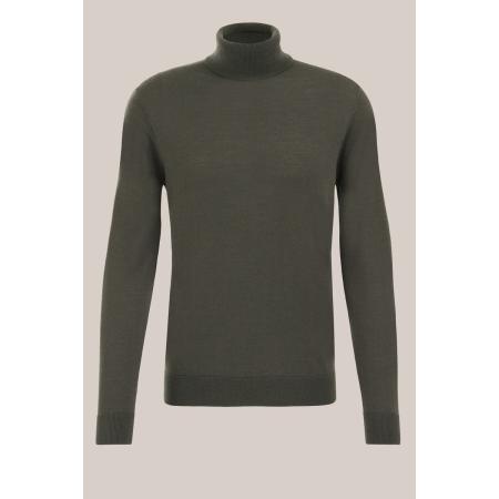 Fundamentals heren Slim fit coltrui van merinowol - Slim Fit - Legergroen - Merino wol - Maat: XL
