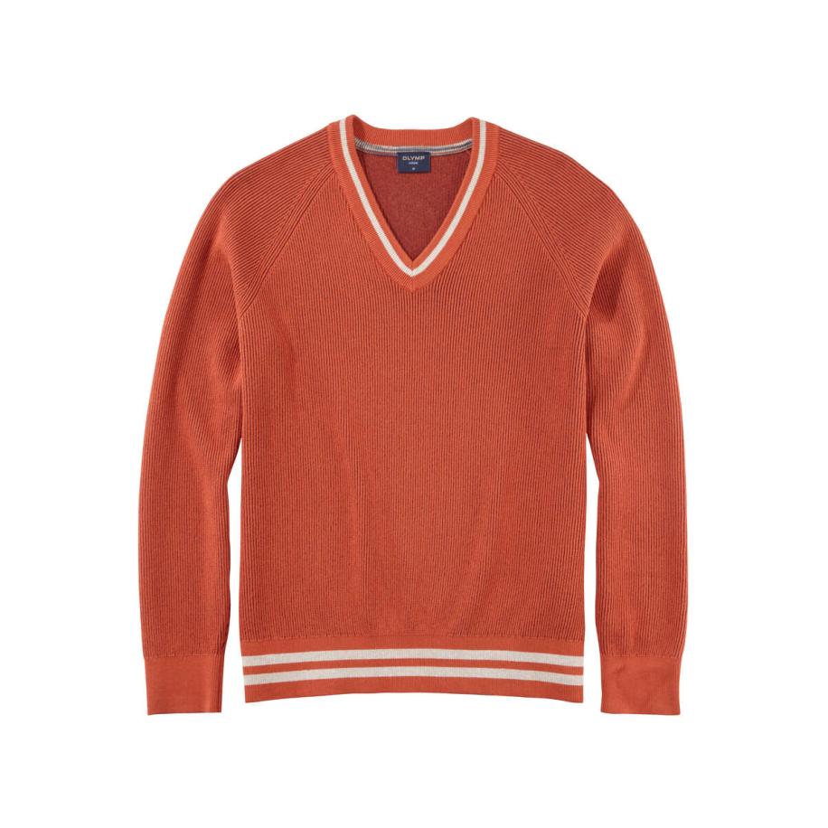 OLYMP Casual Trui V-hals baksteenrood, Gestreept Rood