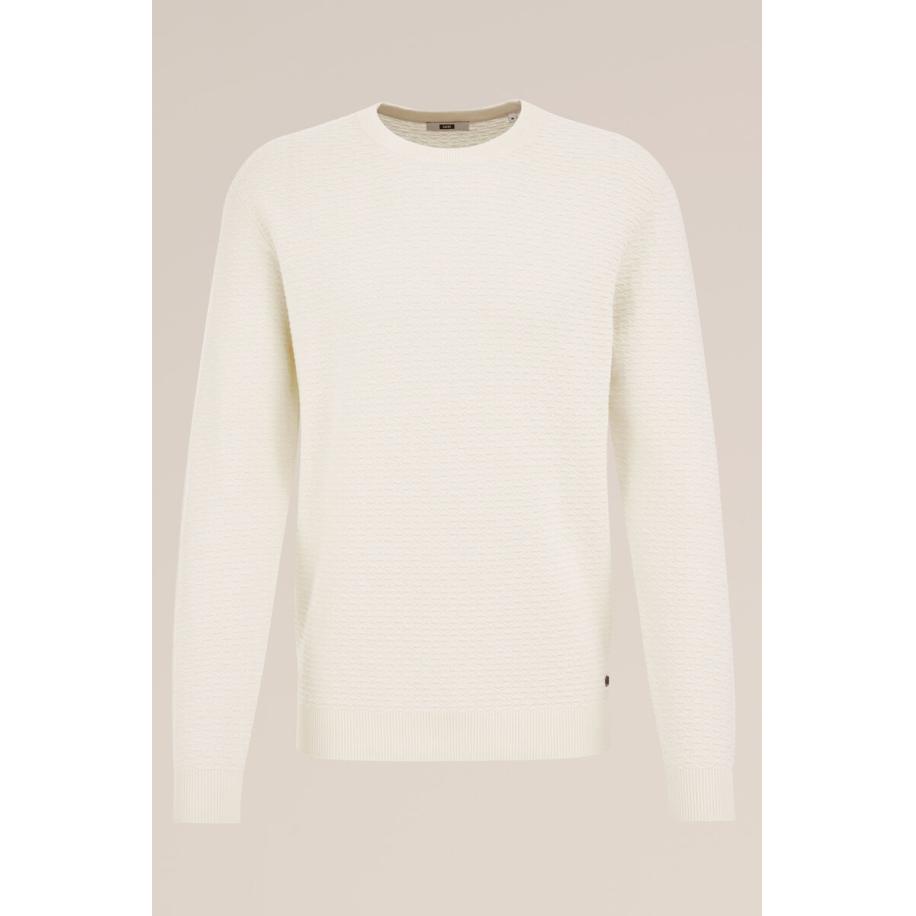 WE Fashion Heren Slim fit gebreide trui met structuur - Regular fit - Ecru - Katoen - Maat: XS Wit