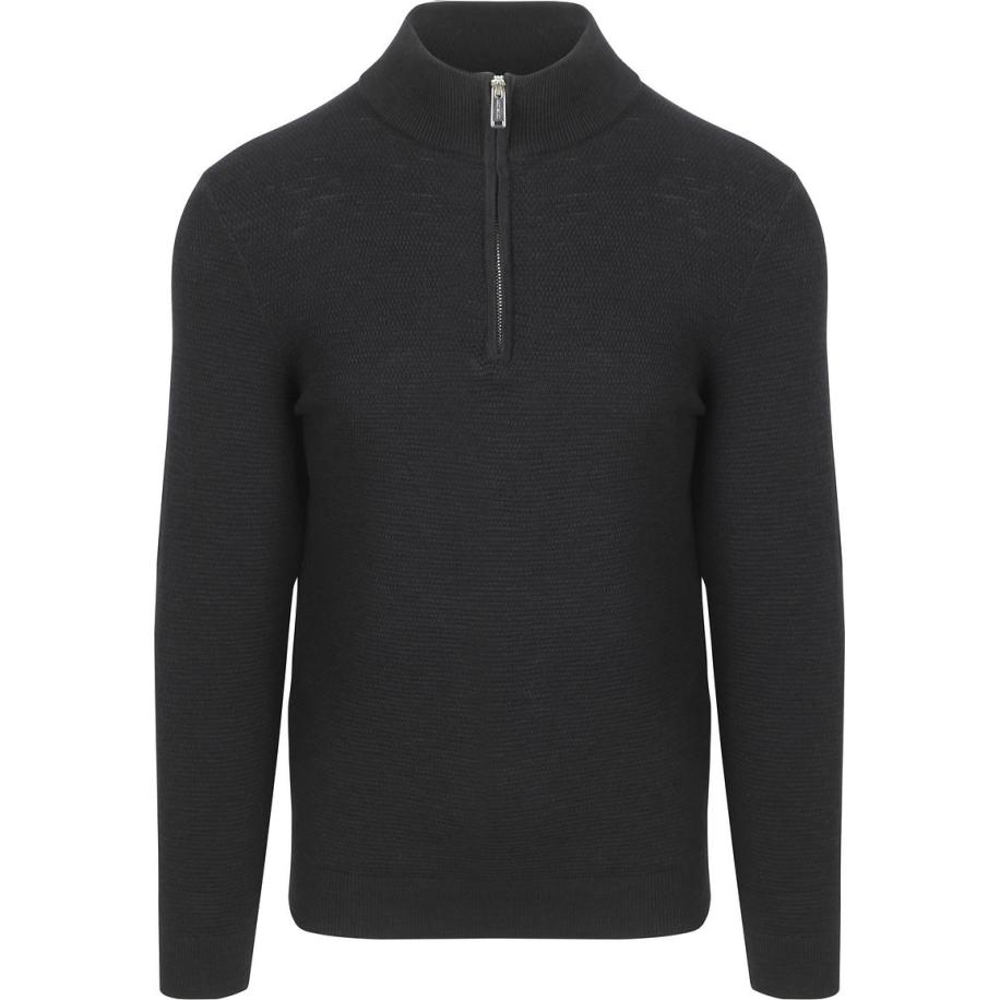 Profuomo Half Zip Pullover Structure Navy Blauw