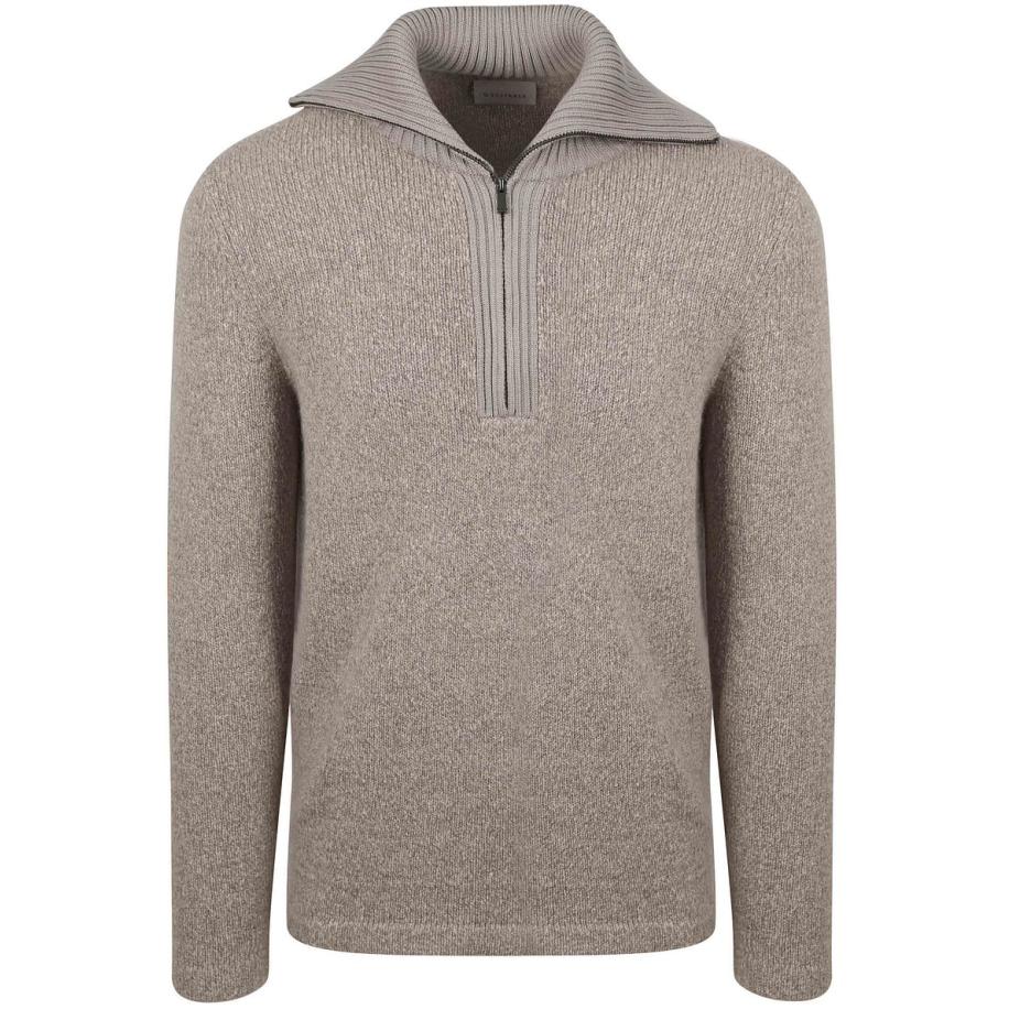 Suitable Deep Zip Pullover Boiled Wool Taupe Grijs