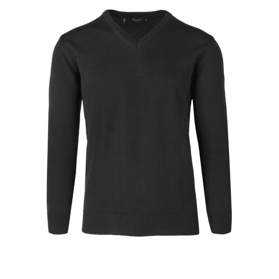 MAERZ Superwash Trui V-hals antraciet, Effen Grijs