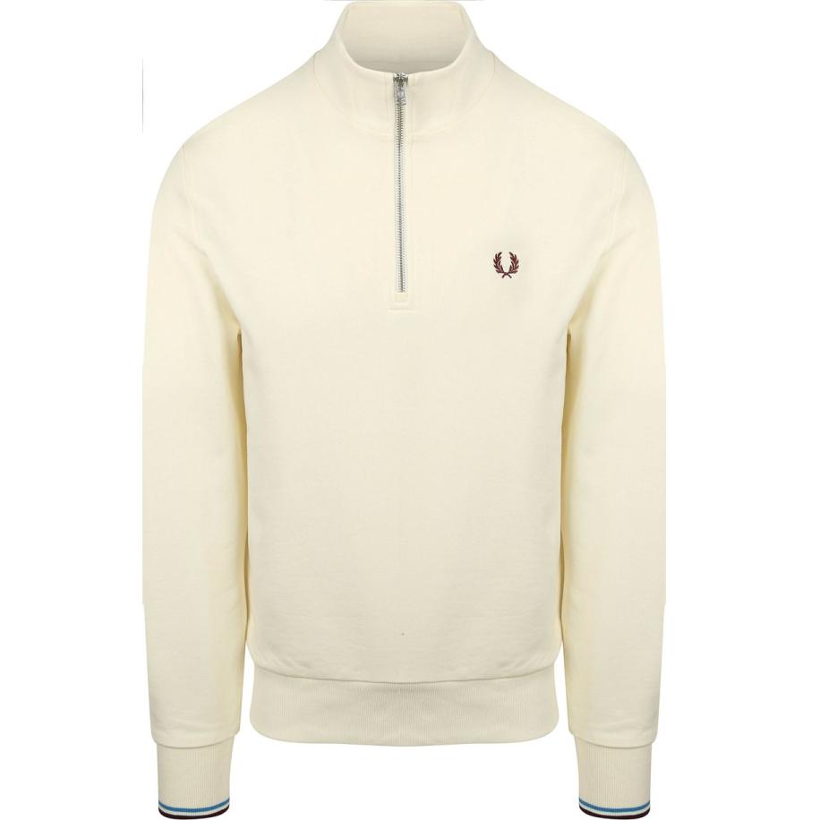 Fred Perry Half Zip Trui Ecru Bruin