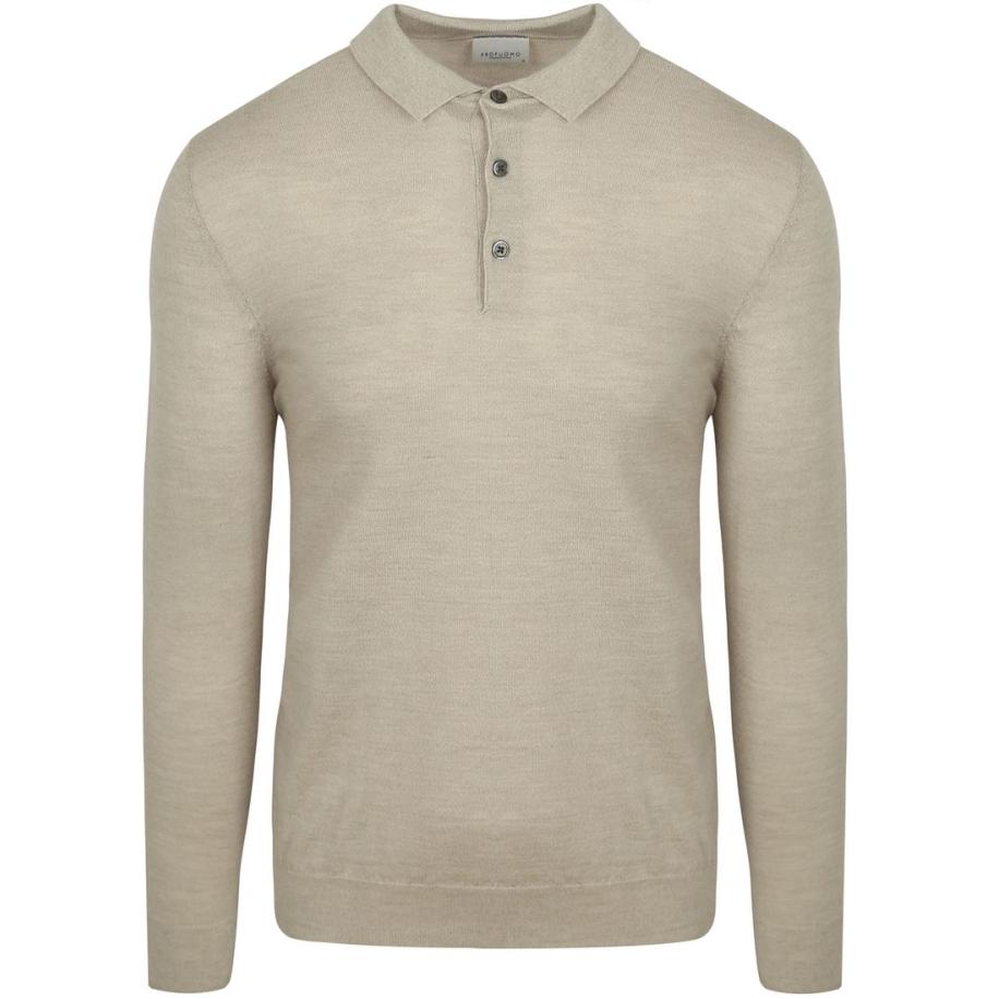 Profuomo Longsleeve Poloshirt Merinowol Beige Bruin