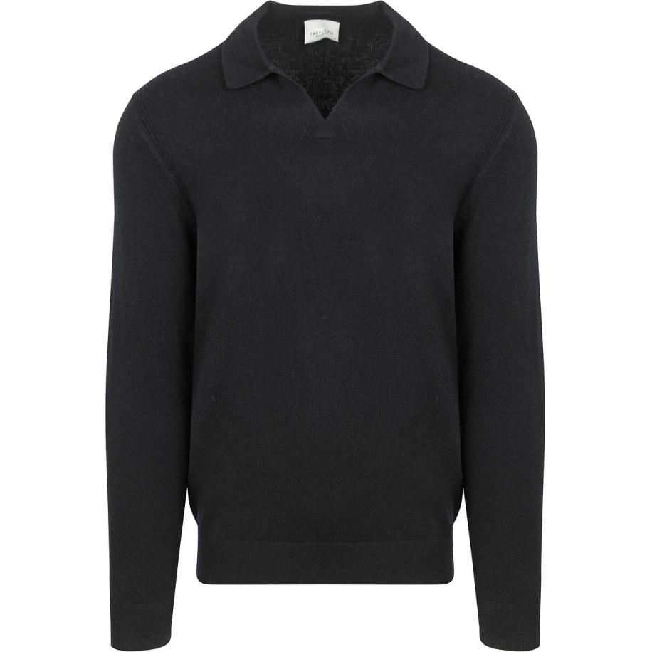 Profuomo Longsleeve Poloshirt Wol Blend Navy Blauw