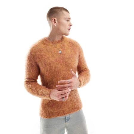 ASOS DESIGN - Gebreide pluizige trui in oranje