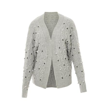 Faina faina Gebreid vest lichtgrijs / zwart / parelwit