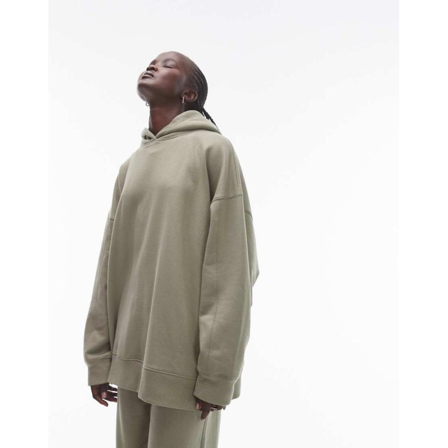 Topshop Premium Oversized hoodie in kaki, deel van co-ord set-Groen Groen