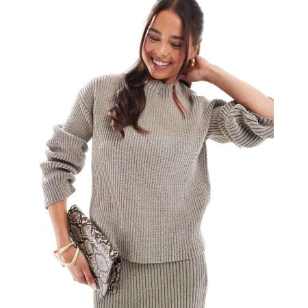 4th & Reckless Zachte ribgebreide trui in taupe, deel van co-ord set-Grijs