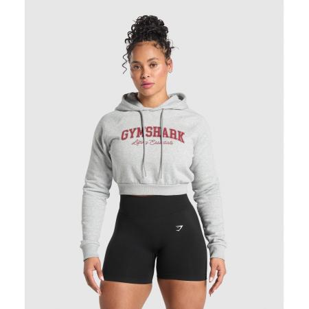 Gymshark Lifting Essentials Graphic Cropped Hoodie Light Grey Core Marl