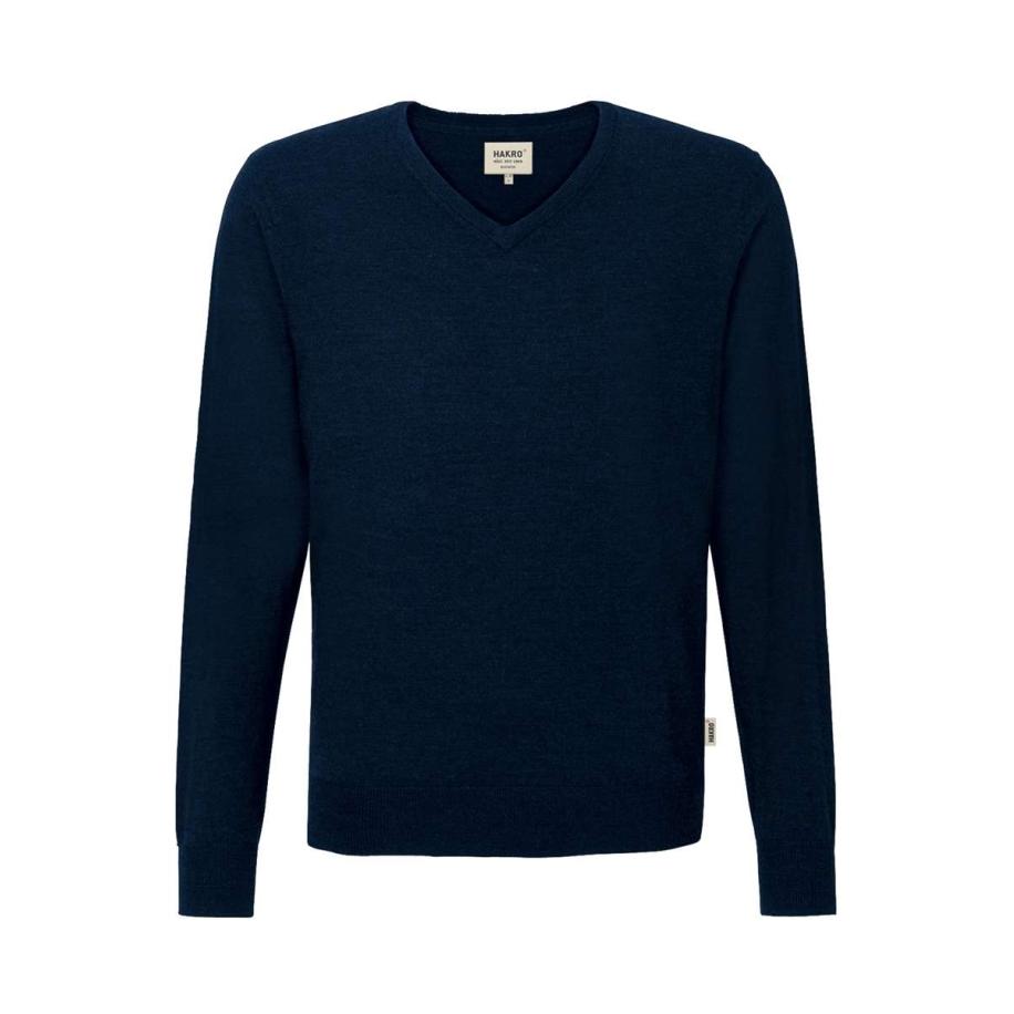 HAKRO 144 Trui V-hals nachtblauw, Effen Blauw