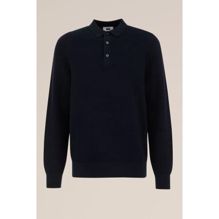 WE Fashion Heren Regular fit gebreide polo met structuur - Regular fit - Donkerblauw - Katoen - Maat: XS