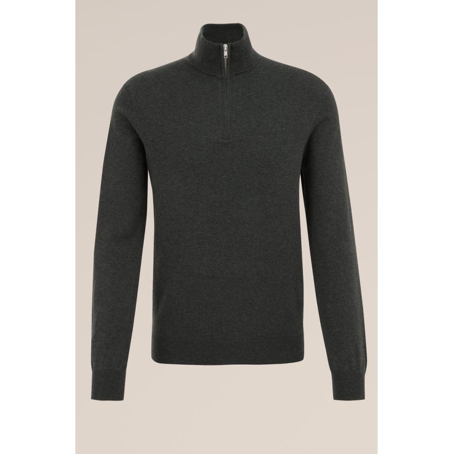 Fundamentals heren Slender fit trui met rits - Grijsgroen - Katoen - Maat: XXL Groen