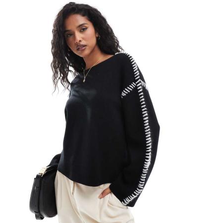 YAS Trui met contrasterende stiksels in zwart