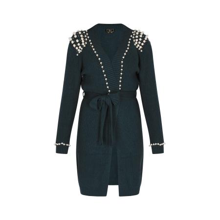 Faina faina Gebreid vest donkergroen / zilver / parelwit