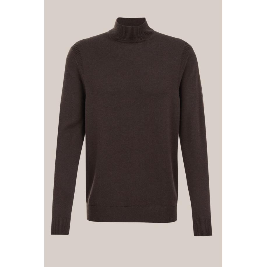 Van Gils heren trui van merinowol - Donkerbruin - Merino wol - Maat: XL Bruin