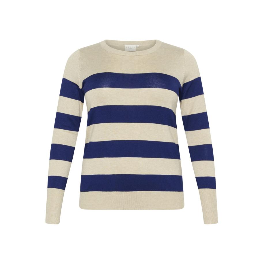 KAFFE CURVE Trui Lizzy beige / donkerblauw Bruin