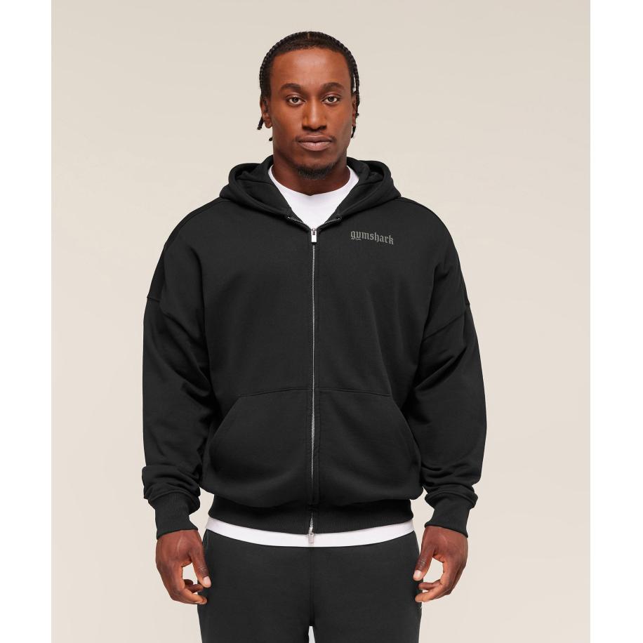 Gymshark Olde English Zip Up Hoodie Black Zwart
