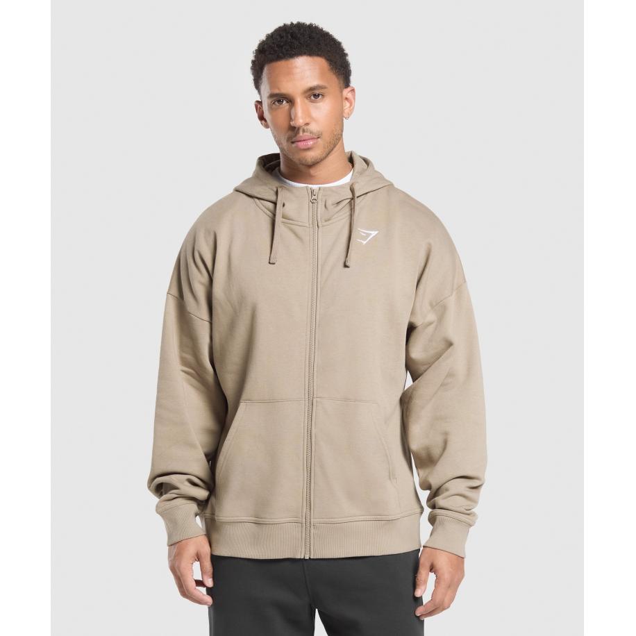 Gymshark Crest Oversized Zip Up Hoodie Lifestyle Brown Bruin
