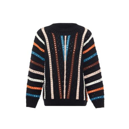 Sookie Sookie Trui lichtblauw / bruin / oranje / zwart