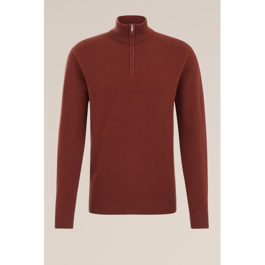 WE Fashion Heren Regular fit trui met rits - Regular fit - Roestbruin - Katoen - Maat: S Bruin